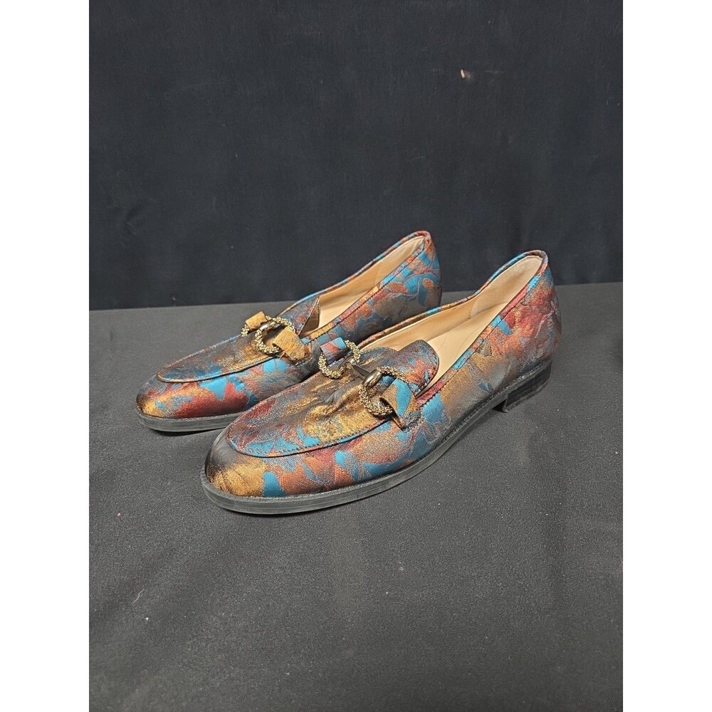 Alex Marie Gilmore Printed Jacquard Loafer Bit Buckle Women's Sz 8 M Teal Multi